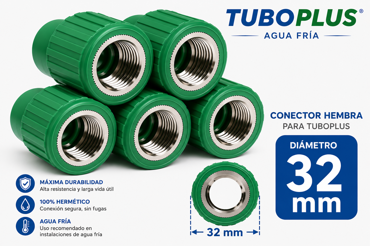 CONECTOR INTERIOR DE 32MM TUBO PLUS